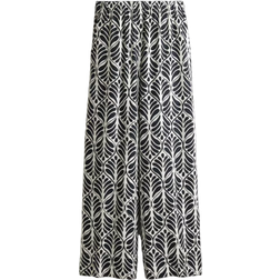 H&M Wide Linen Blend Trousers - White/Black Patterned