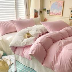 Shein 3pcs Light Creamy White Bedding Duvet Cover Pink