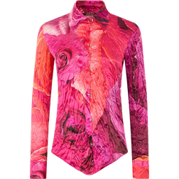 Roberto Cavalli Rosenttryckt Silkeskjorta Med Juvelprydda Knappar - Multicolor
