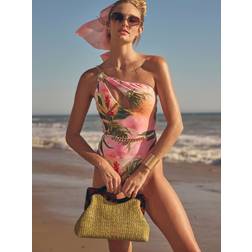 River Island Womens Pink Tropical Print One Shoulder Swimsuit