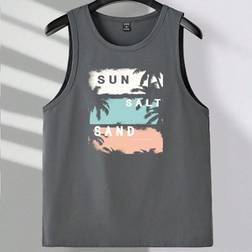 Shein Herren Sommer Palmenmuster Stricktop Ärmelloses Grafisches Modeoberteil - Dunkelgrau