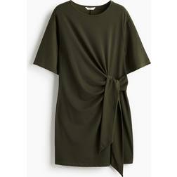 H&M Klänning Med Knutdetalj - Mörkgrön