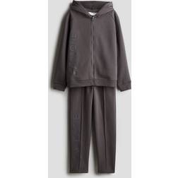 H&M Boys 2-Piece Embossed-Print Set - Dark Grey