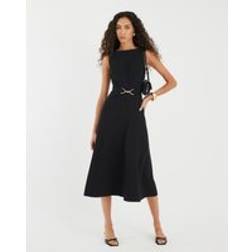 River Island Boat Neck Sleeveless Belted Midi Dress - Black