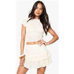 boohoo Textured Ruffle Mini Skirt - Beige