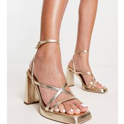 ASOS DESIGN Wide Fit Nashville Strappy Platform Block Heeled Sandals - Gold