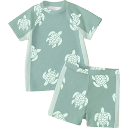 Shein Young Boy Casual Cute Cartoon Turtle Print Snug Fit Round Neck Short Sleeve T-Shirt - Summer