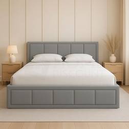 Home Discount Vanita Upholstered Ottoman Bed Frame Linen Fabric Storage - Light Grey - King 161x216cm