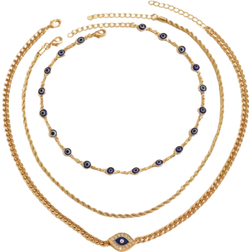 Shein 3pcs Metal Chain Devil Eye Pendant Necklaces Set, Minimalist Choker Jewelry For Women Everyday And Gathering Wear