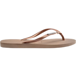 Havaianas Slim Metallic Logo Flip Flops - Rose Gold/Silver