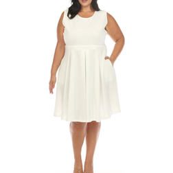 White Mark Women's Solid Fit & Flare Dress Plus Size - White