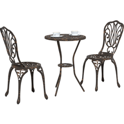 vidaXL 3-Delars Trädgårdsbistroset Bronsgjuten Aluminium Caféset, 1 Bord inkl. 2 Stolar
