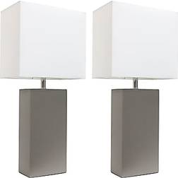 Elegant Designs Modern Leather Gray Table Lamp 21" 2pcs