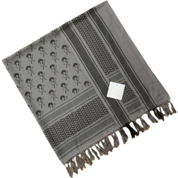 D&S Skull Pattern Cotton Scarf with Tassels Trim - Grey