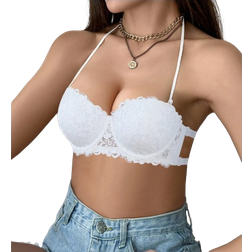 Shein DesireSculpt 1pc Lace Back Plunge Lingerie Bra With Wire, Underwire Plunge Lingerie Bra For Small Bust, Push Up Invisible Backless Lingerie Bralette, Tube Top
