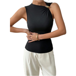 Shein Clasi Damen Ärmellos Minimalistisches Slim Fit Lässig Trägershirt mit Metall Dekor an den Schultern