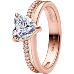 Pandora Double Band Heart Ring - Rose Gold/Transparent