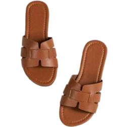 Shein Women's Fashion Snake Skin Flat Sandals, Brown Summer Beach Slippers