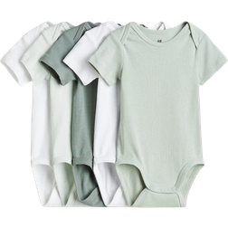 H&M Cotton Bodysuits 5-pack - Dusty Green/White (1088033015)