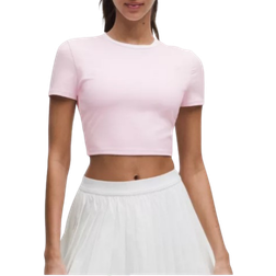 Lululemon Tight-Fit Cropped Shelf-Bra T-shirt - Pink Organza/White