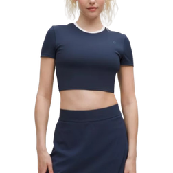 Lululemon Tight-Fit Cropped Shelf-Bra T-shirt - Club Blue/White