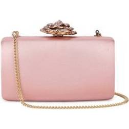 SVNX Satin Clutch Bag with Rose Jewel - Pink