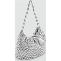 Mango Rhinestone Shoulder Bag Woman - Silver