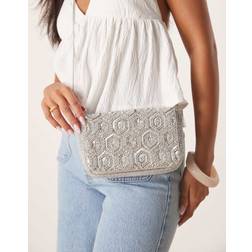 Accessorize Hexagon Beaded Foldover Clutch - Silver