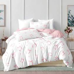 Shein 3pcs Heart Bowknot Digital Print Set Duvet Cover Pink