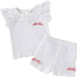 Shein Baby Girls Ruffle Collar Cap Sleeve Shirt - White