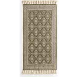 H&M Fringed Patterned Rug 70x140 Khaki Green