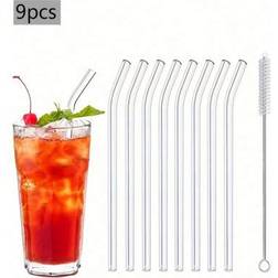 Shein 9-Pack Glass Straw Set With Cleaning Brush