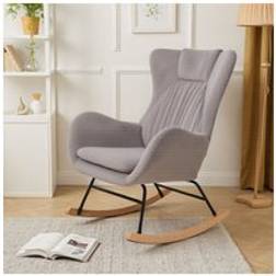 Living and Home Light Grey Velvet Upholstered Rocking Chair
