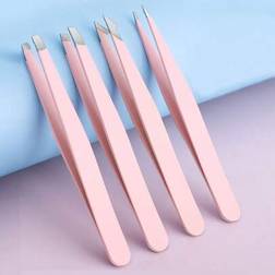Shein 1pc/4pcs High Precision Eyebrow Tweezers Set, Includes Eyebrow Tweezers, Eyelash Tweezers, Hair Removal Tweezers Pink