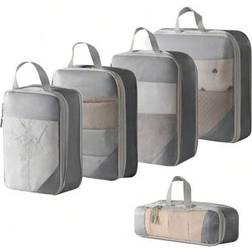 Shein 5pcs Grey Nylon Portable Travel Compression Luggage Bag Set