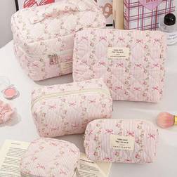 Shein Pink Flower Stripe Bow Knot Pattern Set