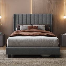 Yaheetech with Channel Tufted Headboard Light Grey Double Frame Bed