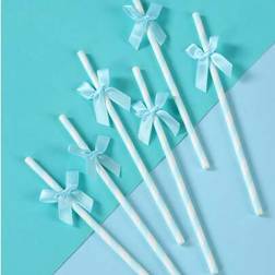 Shein Light Blue Striped Paper Straws 8 16pcs