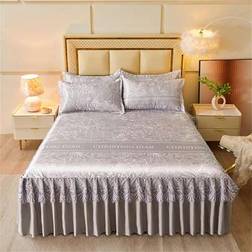 Shein 3pcs Cooling Bed Skirt Set Lace Trim Valance Sheet