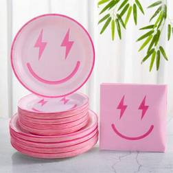 Shein Pink Smiling Face Party Paper Plates Set