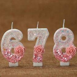 Shein Pink-White Gradient Rose Flower Number Candle