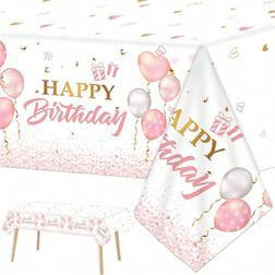 Shein Pink Balloons Happy Birthday Tablecloth