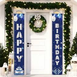 Shein 2pcs Blue Silver Birthday Polyester Curtain