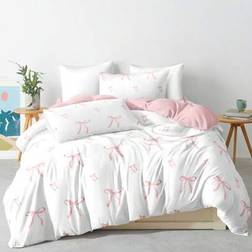 Shein 3pcs Striped Bowknot Set Duvet Cover Pink