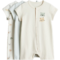 H&M Turkos 3-Pack Pyjamasoverall - Ljusbeige/Djur