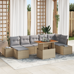 vidaXL Havensofa Sæt Sæt Af 8 Beige Grå Flet Havemøbelsæt