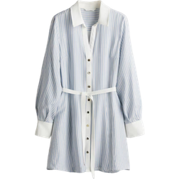 H&M Tie Belt Shirt Dress - Light Blue/Striped