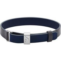 Emporio Armani Essential Leather Bracelet - Silver/Blue/Grey