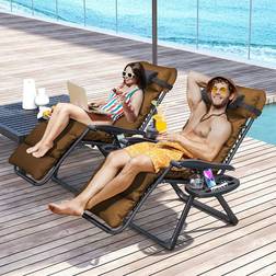 OutSunny Brown Zero Gravity Reclining Folding Sun Lounger Set of 2 112 x 65 x 90 cm