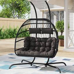 Living and Home 2 Seater Outdoor Hanging Egg Chair Black